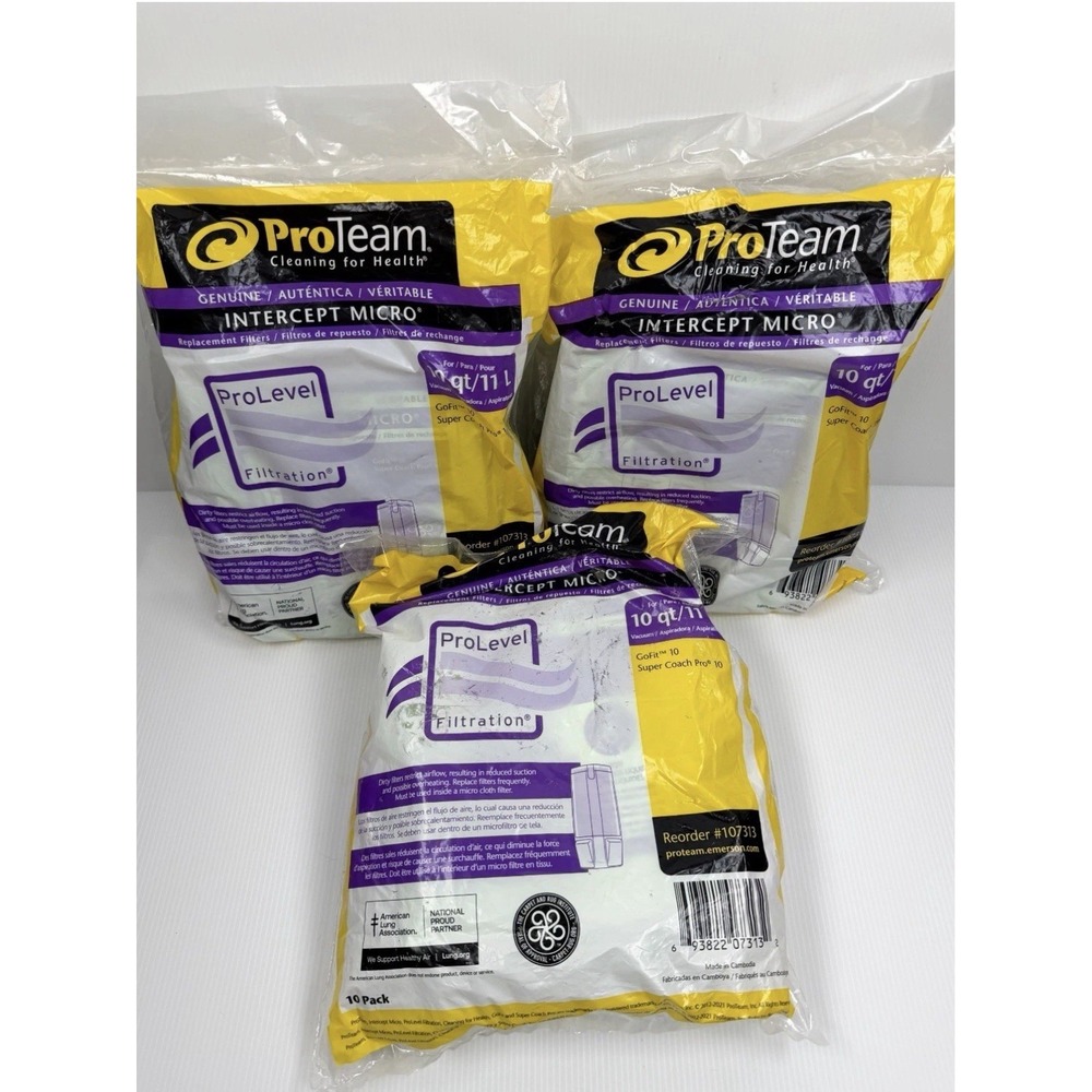Lot 3 ProTeam 107313 Intercept  Micro‎ Vacuum Filter Bags  Super Coach Pro 10